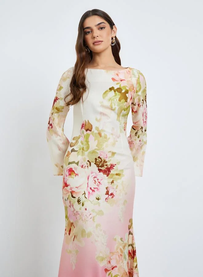 Styli Women Floral Bell Sleeves Bodycon Maxi Dress